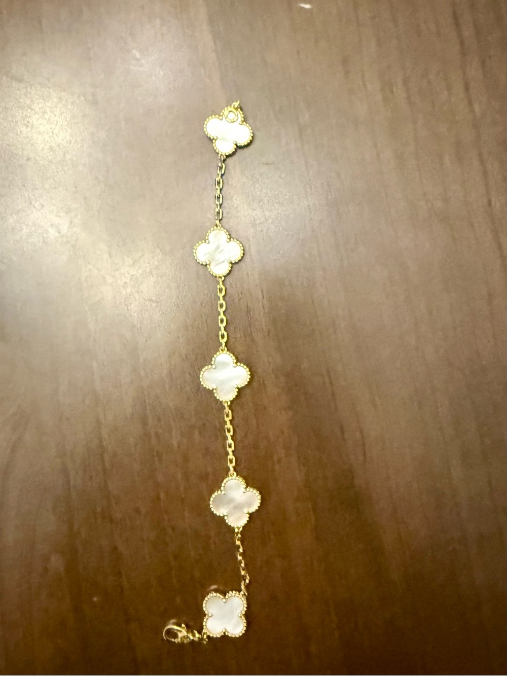 Designer Inspired Gold and White Clover Link Bracelet - Women's Jewelry - Picture 2 of 4